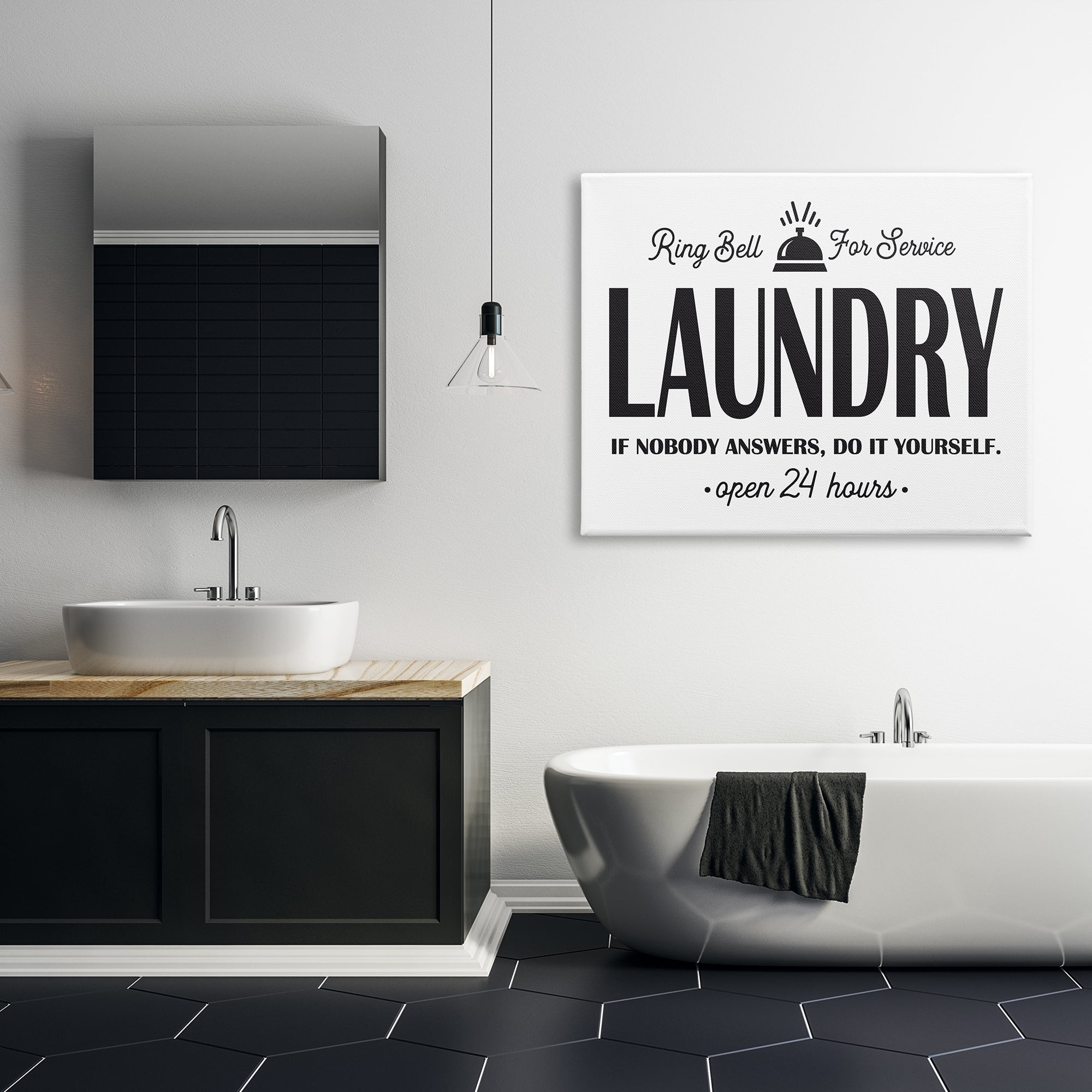 Stupell Industries Ring Bell Laundry Signage Vintage Text Style Graphic Art Gallery Wrapped Canvas Print Wall Art, Design by Lettered and Lined