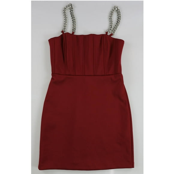 GUESS Womens Construction Chains Bustier Dress, Red, 6