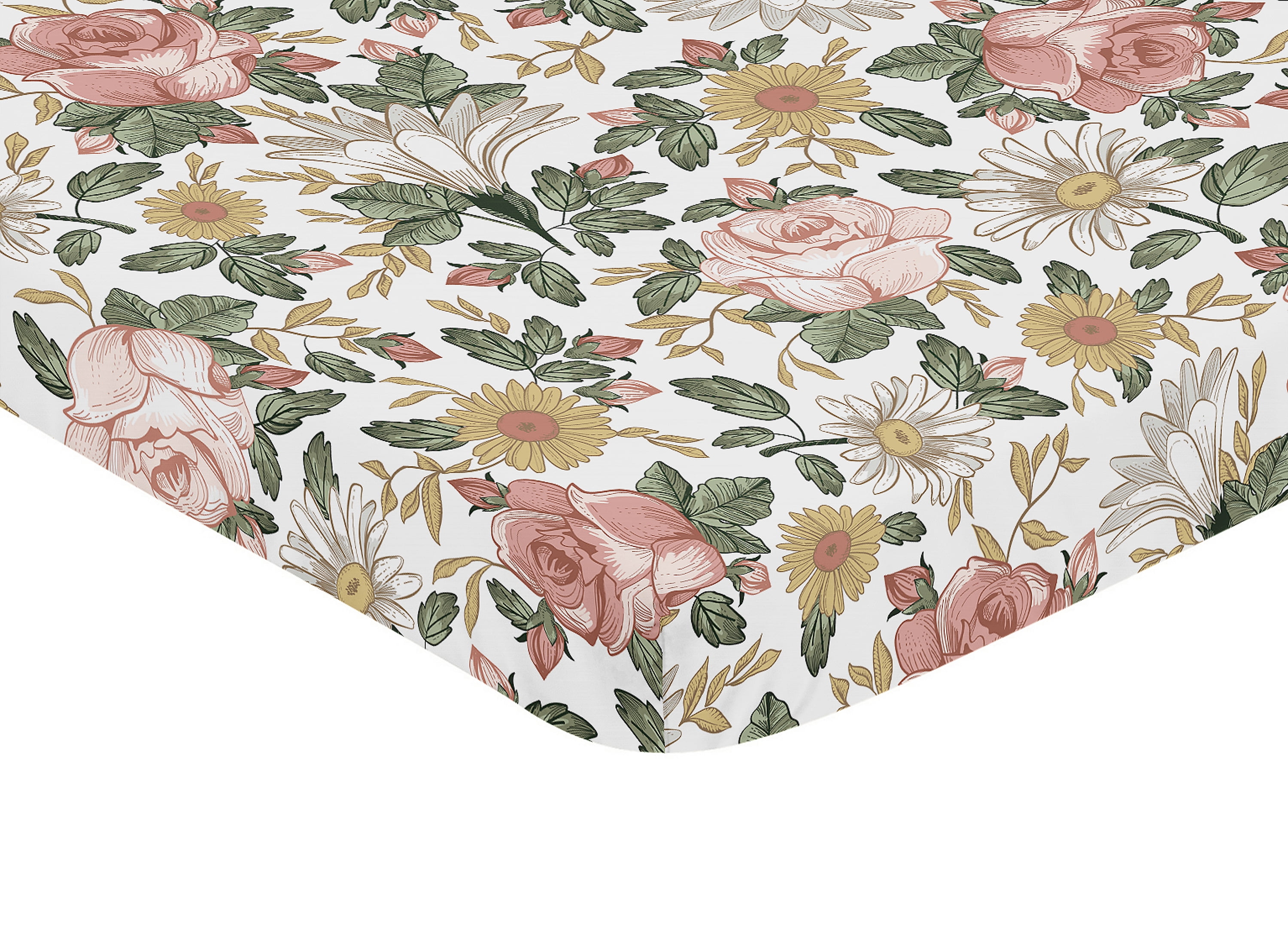 Vintage Floral Pink, Yellow, and Green Fitted Mini Crib Sheet by Sweet Jojo Designs