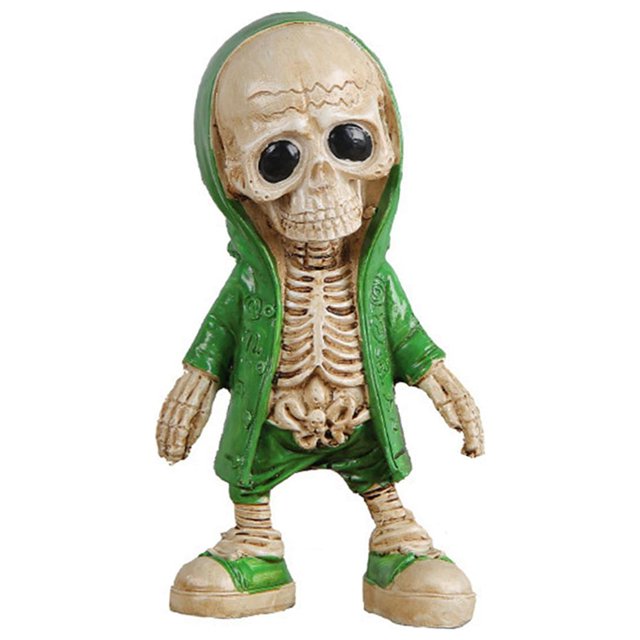 Dibujos animados de Halloween Esqueleto Estatuilla Estatua Accesorios para fotos Resina Coleccionable Adorno decorativo Escultura de esqueleto para Verde
