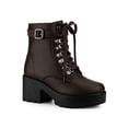 thumbnail image 1 of Unique Bargains Bottes de Combat à Cheville à Plateforme à Talon Épais pour Femme Café (Taille 7), 1 of 7