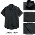 thumbnail image 5 of Mens Short Sleeve Dress Shirts Black Oxford Solid Casual Button Dwon Collar Shirt with Pocket, 5 of 9