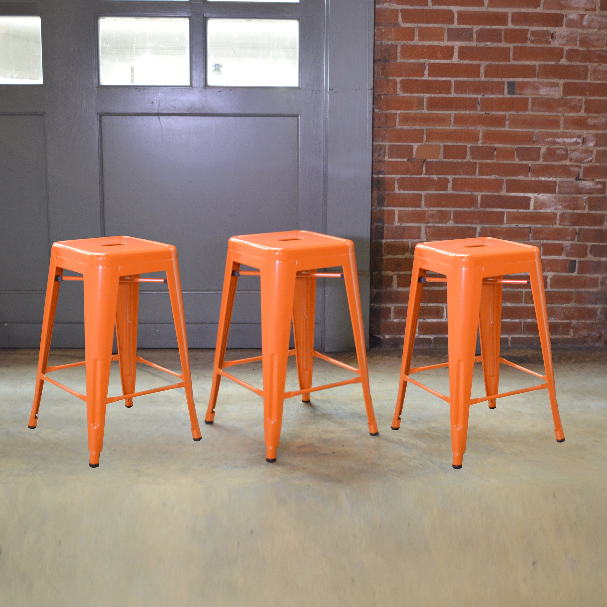 Loft Orange 24 in. Metal Bar Stool - 3 Piece