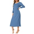 thumbnail image 4 of INSPIRE CHIC Women's Nightgown Long Sleeve V Neck Soft Night Shirt Dress with Pockets S Blue, 4 of 6