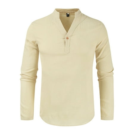 

Inkach Men S Long Sleeve One Button Shirt With Pure Cotton And Linen In Summer