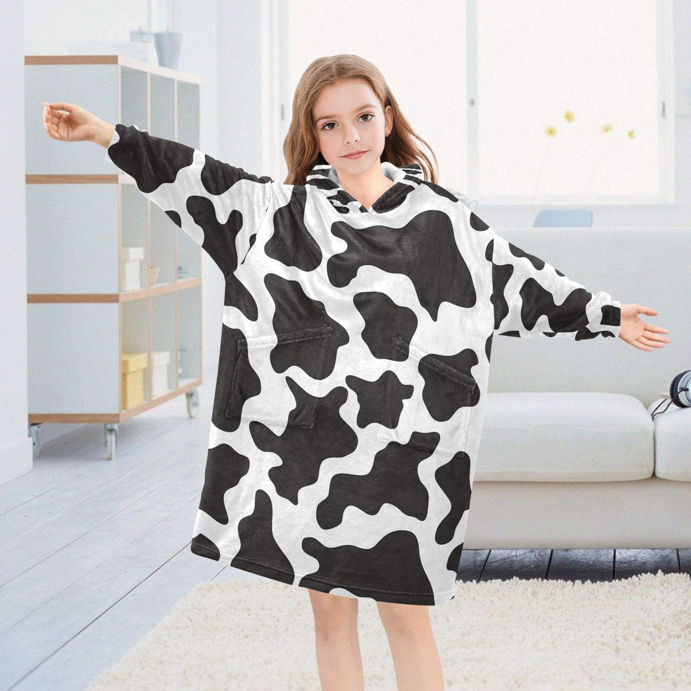 joogoo Wearable Blanket Hoodie for Cow Print Oversized Sherpa Hooded 3-14 YR M