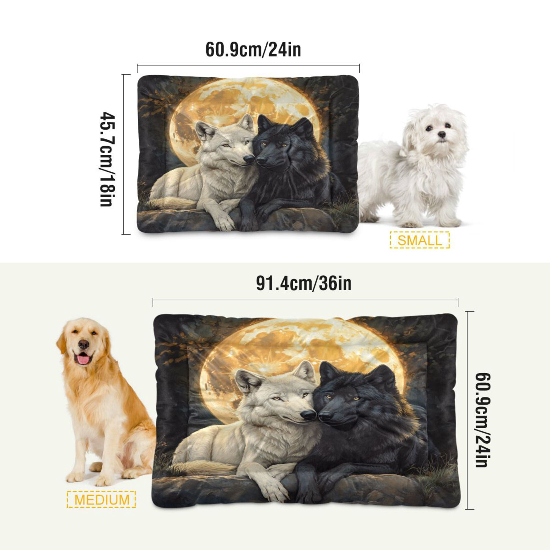Qxltty Cozy Two Wolves Ped Pad Wear-resistant and Hard to Bite Through Sleeping Pad for Small Medium Large Dogs Winter Pet Bed 36×24in