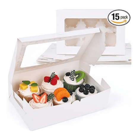6 Count White Cupcake Boxes, 15 Pack Cupcake Containers, 9.5 x 6.3 x 3 inches, Holding 90 Pastry Box for Birthday Holiday Party Bakery Supplies