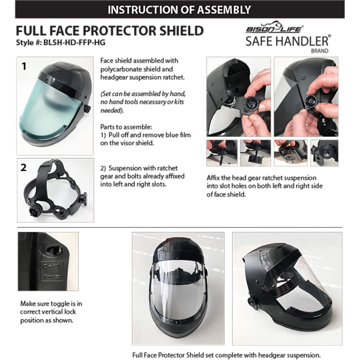 Safe Handler Full Face Protector Shield with Clear Polycarbonate Visor, Reusable Safety Face Shield, Black (Pack of 1)