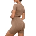 thumbnail image 5 of Women's Maternity Casual Outdoor Yoga Set Crewneck Short Sleeve T Shirts Top Yoga Shorts Two Piece Set Pregnant Solid Color Quickly Dry Short Sleeve Shorts Athletic Outfits, 5 of 6