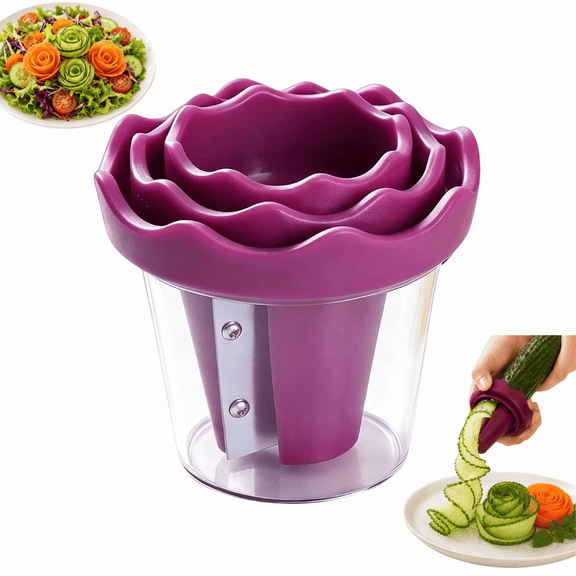 Manual Vegetable Spiralizer and Curler for Rose Flower Carving, Stainless Steel Multifunctional Vegetable Peeler, Carrot Cucumber Rose Garnishing Slicer Tool