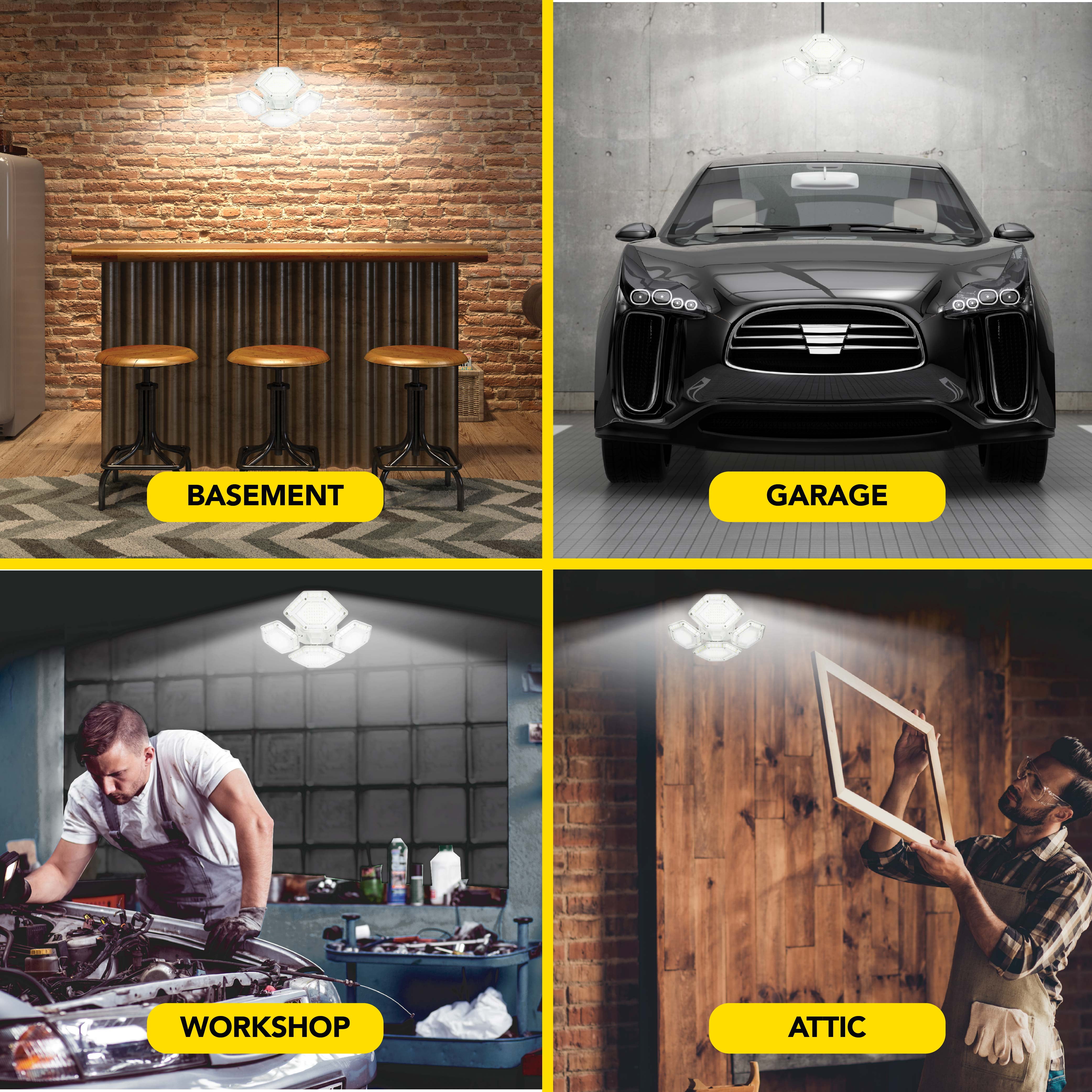 Bell + Howell Quad Burst Garage Light 384 LED 5500 Lumen Light Bright Ceiling Socket Shop Light