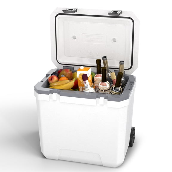 38QT Insulated Portable Cooler Box,Hard Sided Shell Wheeled Rolling Ice Chest with Handle,for Outdoor Camping Travel Car