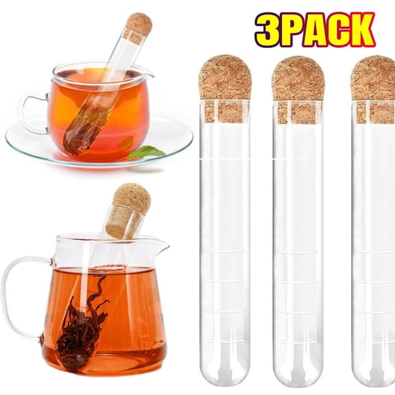 3 Pack Tea Infuser for Loose Tea, Glass Strainers for Long Leaf Tea, Reusable Glass Diffuser with Cork, Large Loose Tea Steeper Filter for Cup