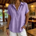 thumbnail image 6 of Awwp Women's Button down Short Sleeve V-Neck Linen Cotton Shirt, Lavender Purple 3Xl, 6 of 7
