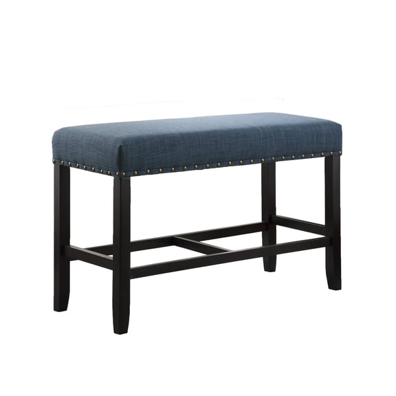 Roundhill Furniture Biony Fabric Counter Dining Bench with Nailhead Trim Blue