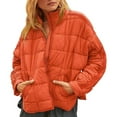 thumbnail image 2 of Lovskoo 2024 Womens Winter Coats Quilted Jacket Ladies Solid Color Zipper Stand Collar Long Sleeve Casual Padded Jacket Orange, 2 of 9