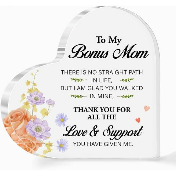 Step-Mom Gifts,Gift for Bonus Mom,Thank You for All The Love and Support Sign Acrylic Heart Plaque,Gift for Stepmother Birthday Christmas Mother' Day, Appreciation Gifts for Step-Mom 4x4 inch