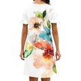 thumbnail image 2 of Innerwin Robe d'Été Évasée pour Femmes, mini-Robe Courte Bohème, Tunique Décontractée, Robe t-Shirt Blanche avec Fleurs, 2 of 3