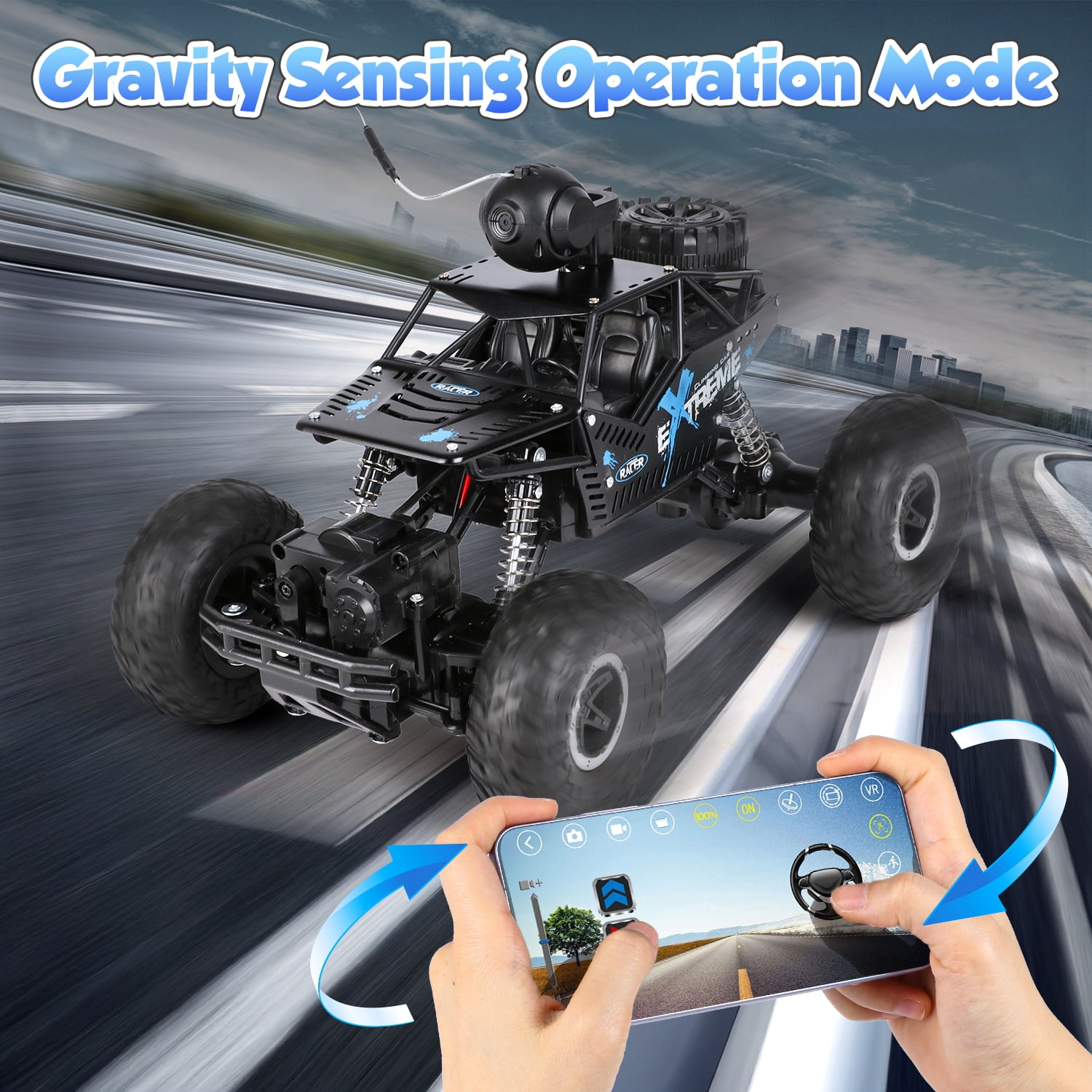 Flooyes RC Car, 1:16 Remote Control Car with Camera, 20MPH High Speed Alloy Off Road Truck, 2.4GHz Fast Racing Vehicle Electric Hobby Toy Car Gift for Boys Kids Teens Adults