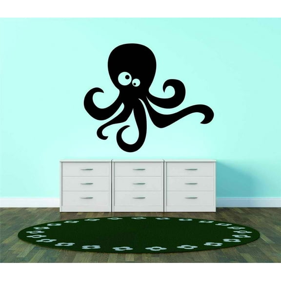 Design With Vinyl Artwork Octopus Cross Eyed Sea Creature Wall Decal for Children - Boys Toy Sticker Different Themed Décor - Size: 34 In x 34 In