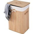 thumbnail image 2 of GOFLAME Bamboo Laundry Hamper Portable, Dirty Clothes Storage Basket with Lid and Removable Liner, Large Storage Clothes Bin with Handles, Suitable for Bedroom, Bathroom (Natural), 2 of 9