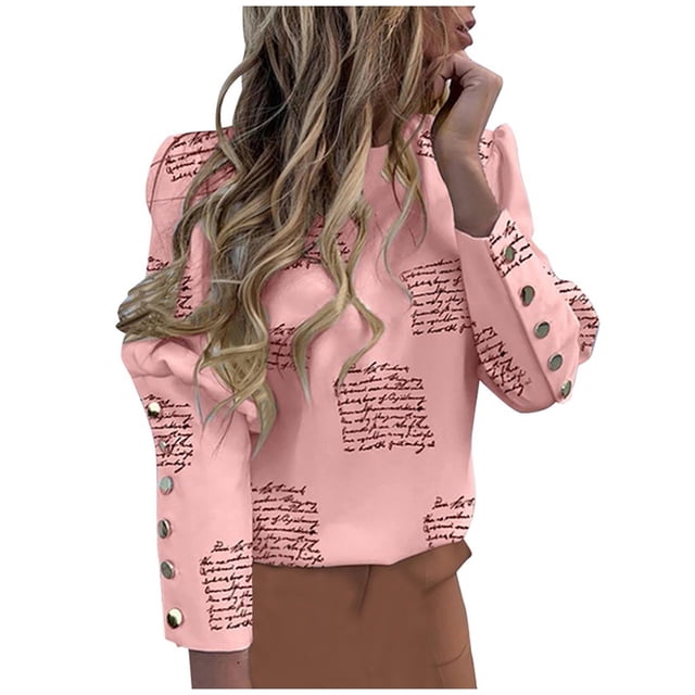 Moda Casual Mujer O-cuello Impresión de un solo pecho Long Leeve Tops Blusa Fridja hj1982