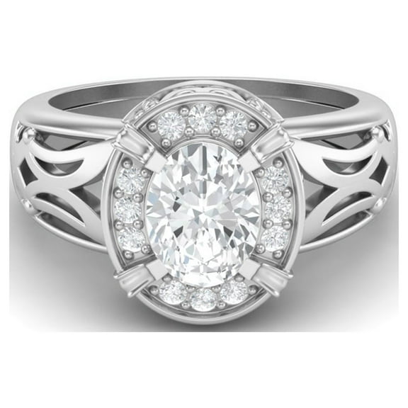 AVDAN 8x6mm Oval Moissanite Diamond 925 Sterling Silver Filigree Celtic Women Ring