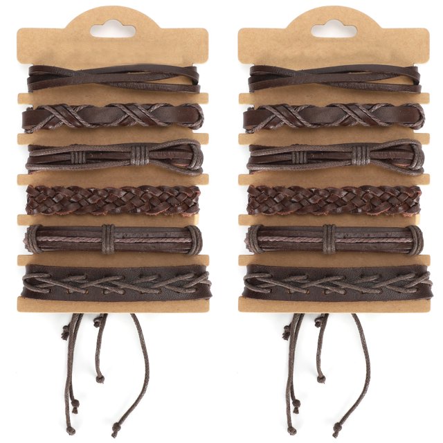 2Sets Retro Braided Bracelet Wrist Band Cow Split Leather HandKnitted Decoration for Man