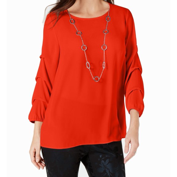 JM Collection Statement Sleeve Necklace Top Hot Red L