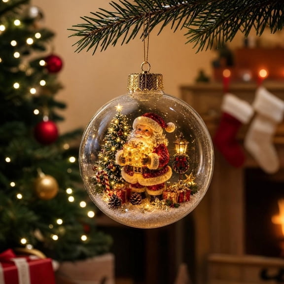 Glowing Christmas Story Ornament, Light-Up Christmas Balls with Warm LED Light, Glowing Christmas Ornament for Tree Mantel, Holiday Decoration & Gifting Use