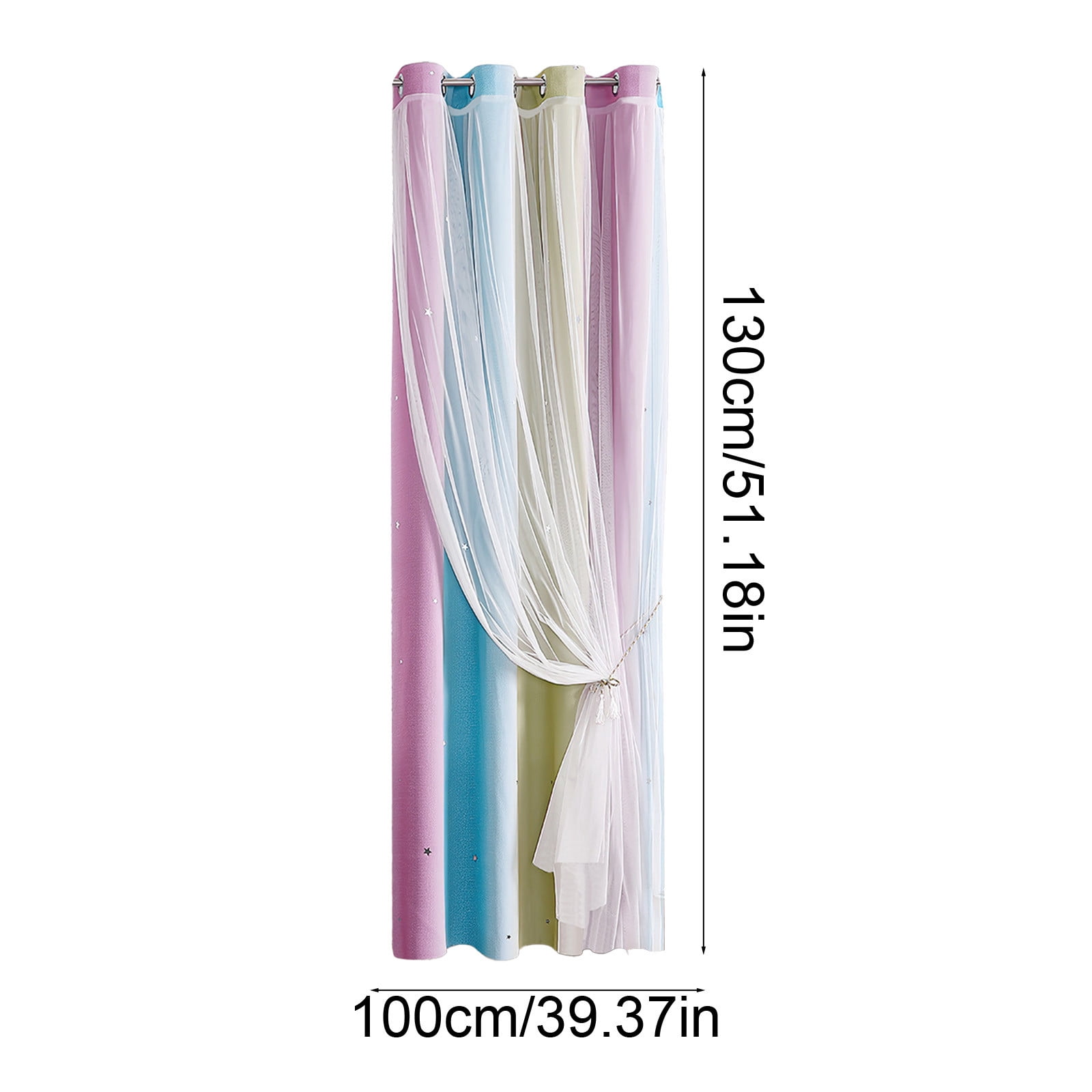 Ombre Rainbow Blackout Curtains for Girls Bedroom Living Room Darking Stripe Double Layer Star Cut Out Wall Home Decor Gradient Grommet Window Curtains (1 Panel, 39.37×51.18in)