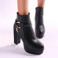 thumbnail image 2 of Dakaela Women's Ankle Boots Chunky Stacked Heeled Booties Side Zipper Leather Platform Dress Pumps Shoes Black 7.5, 2 of 8