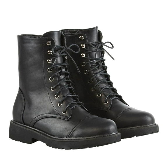 XY London Womens River Zip Military Low Heel Combat Boots
