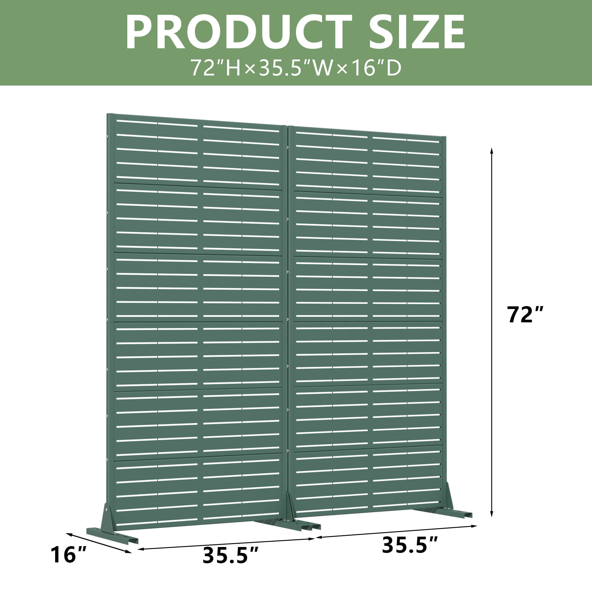 MAYEERTY 2-Piece Outdoor Metal Privacy Screen 6ft × 3ft Dark Green, 6-Panel Classic Louvered, Easy Install for Patio