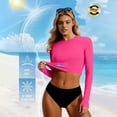 thumbnail image 2 of QIYAGBSA Swimsuit for Women 2 Piece Long Sleeve Rash Guard Cropped Top Bathing Suit with Thumbholes (Hot Pink M), 2 of 5