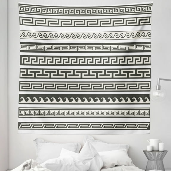 Abstract Tapestry, Design Chevron Stripes Native Linear Ornate Pattern, Fabric Wall Hanging Decor for Bedroom Living Room Dorm, 5 Sizes, Army Green Cream White, by Ambesonne