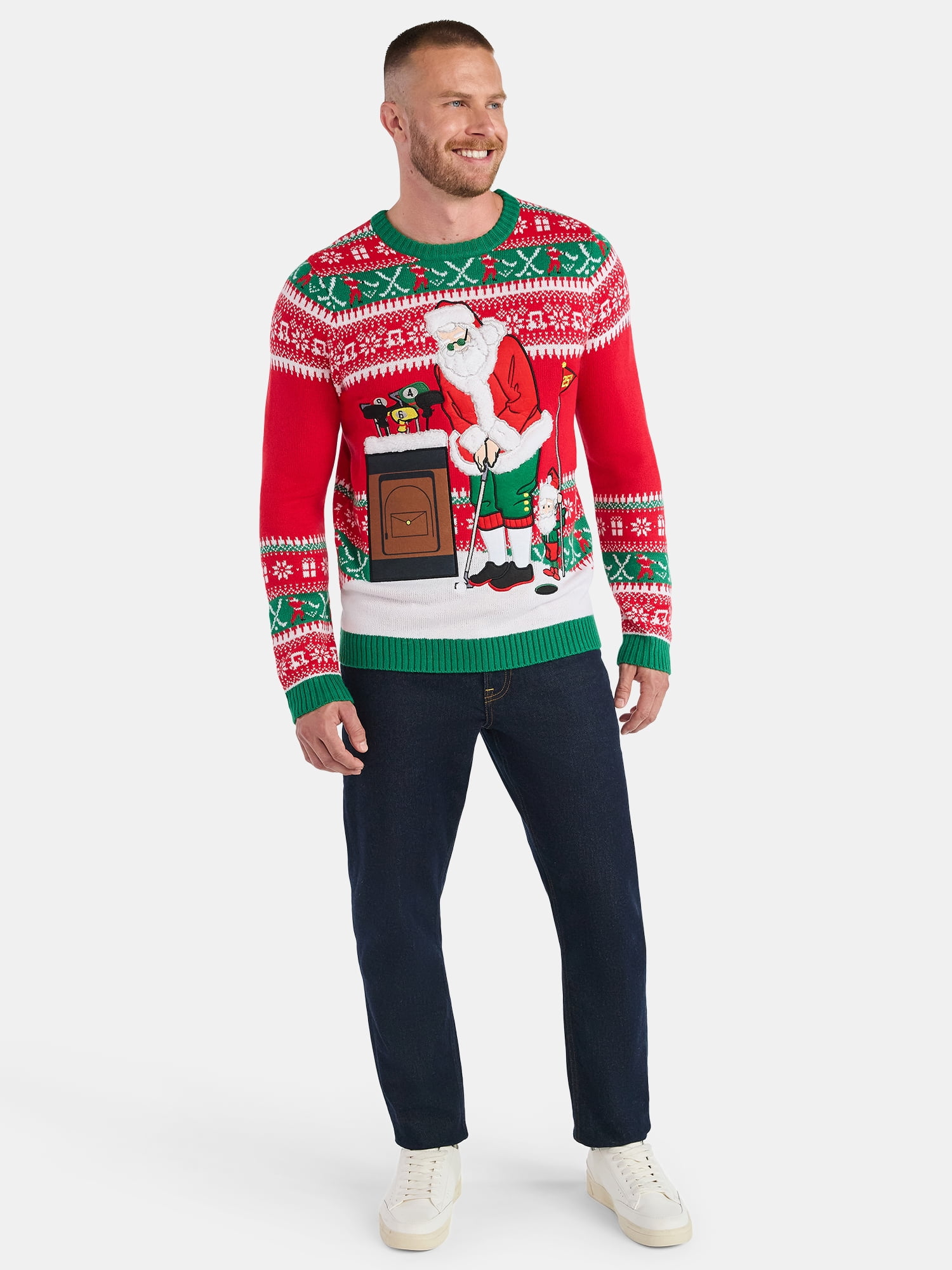 Men's Golfing Santa Ugly Christmas Sweater from Holiday Time, Midweight, Sizes M-2XL