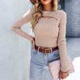 thumbnail image 5 of Lilgiuy Ladies Slim Fit Long Sleeve Sweater Solid Color Knit Hollow Top Crew Neck Sweater 2022 Fall Winter, 5 of 5