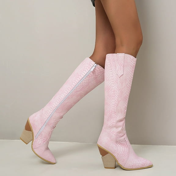 Tejiojio Fall Clearance Women's Winter Funny Snakeskin Pointed High Heel High Platform Boots