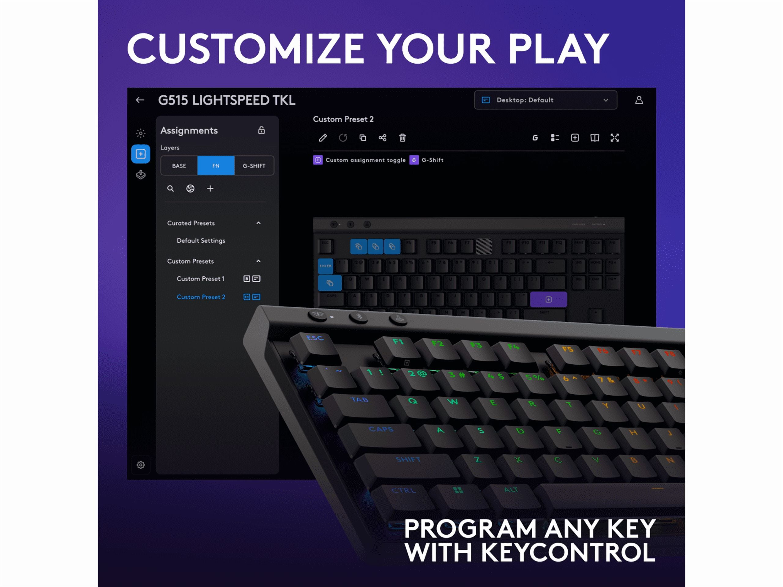 Logitech G515 LIGHTSPEED TKL Low Profile Wireless Gaming Keyboard - GL Red Linear Switches, LIGHTSYNC RGB, Thin Tenkeyless Design, PBT Keycaps - Black