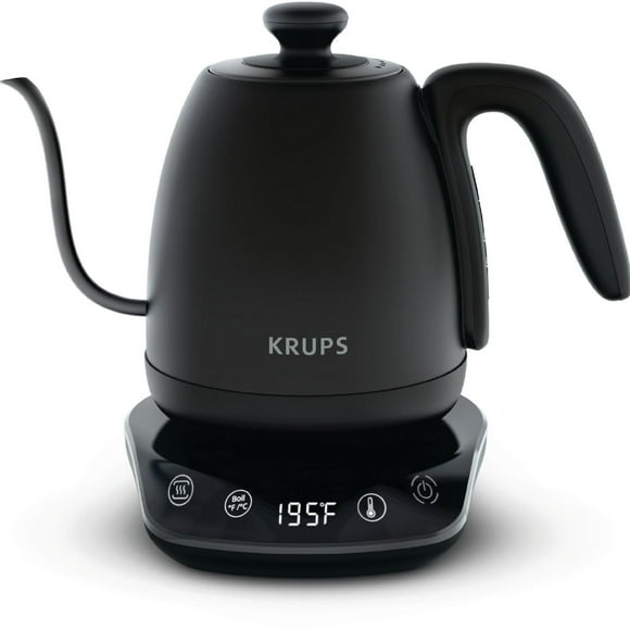 KRUPS Café Control, Gooseneck Electric Coffee Kettle, 1 L, Stainless Steel Body, Keep Warm Function, Digital Power Base, Black