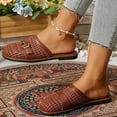 thumbnail image 6 of Gpaecead Women Woven Hollow Out Beach Slippers Closed Toe Breathable Soft Sole Ornamental Buckle Summer Slides, Brown, 6 of 7