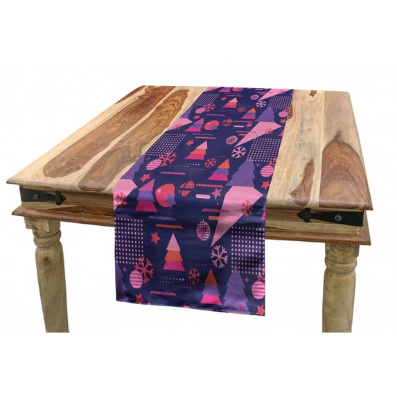Geometric Table Runner, Christmas Themed Polka Dots Stars Snowflakes Triangles and Zigzags, Dining Room Kitchen Rectangular Runner, 3 Sizes, by Ambesonne