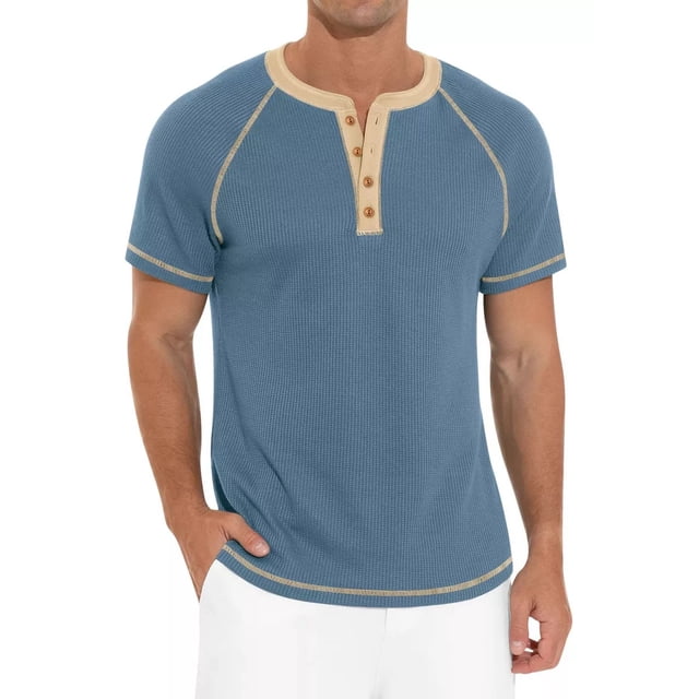 Playera Casual Moda Henley Waffle Manga Corta Para Hombre