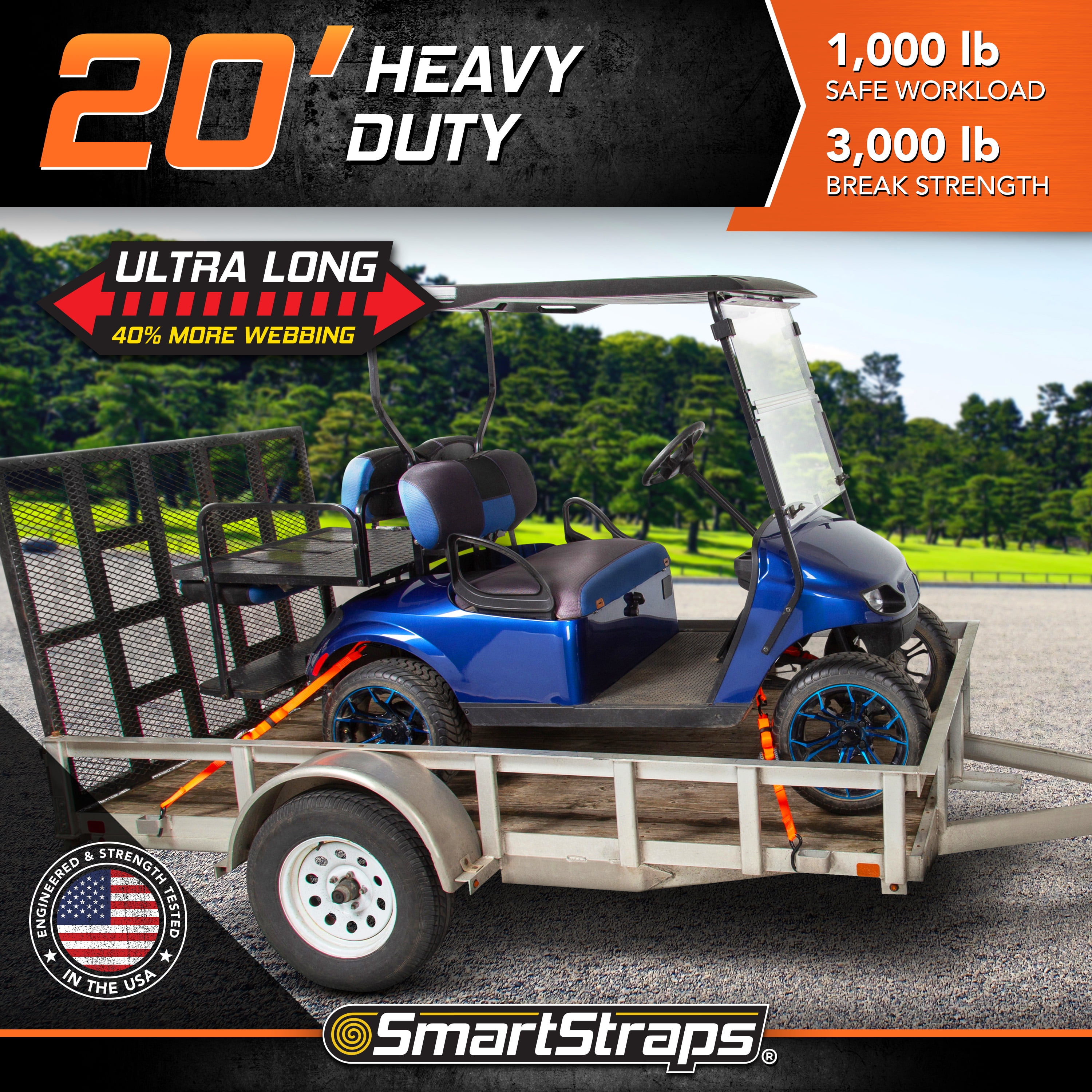 SmartStraps 1-1/4 in. x 20 ft. Orange CarbonX Ultra Long Heavy Duty Ratchet Tie Down Straps, 1,000 lb. Safe Work Load - 4 pack