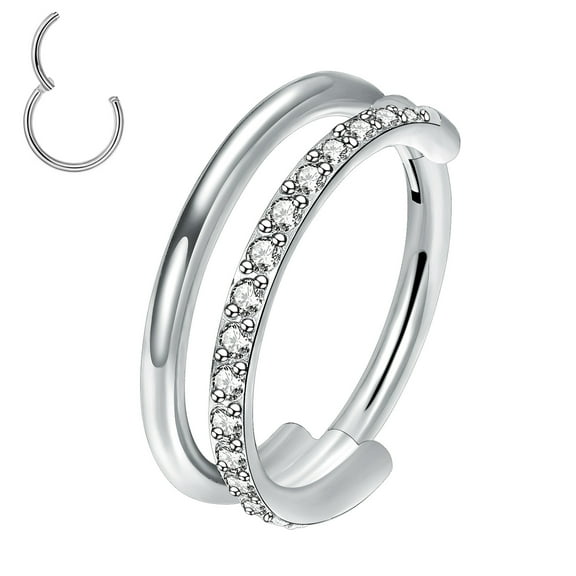 PULABO Titanium Micro Cubic Zirconia Hinged Nose Hoop Ring Body Jewelry Unisex