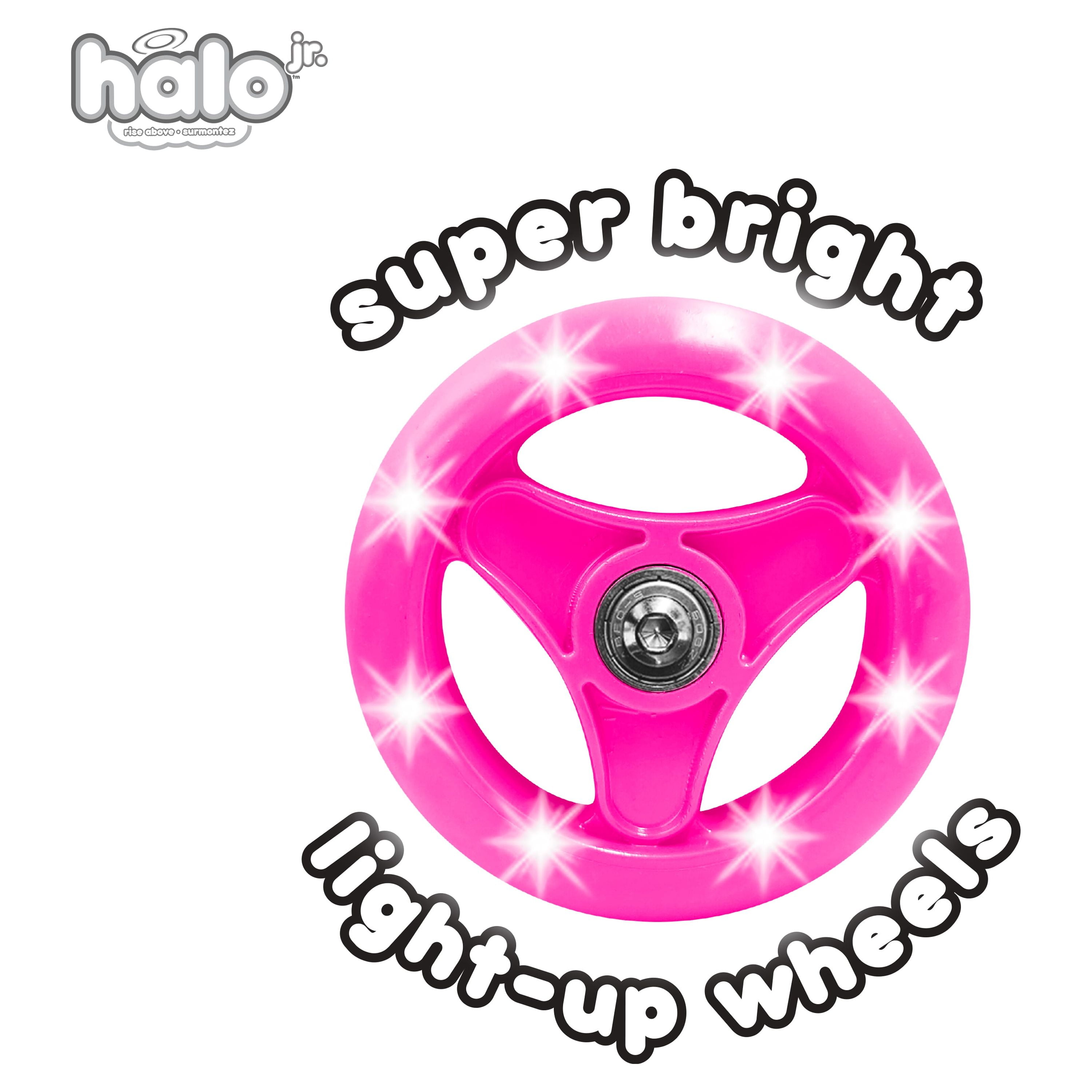HALO Rise Above Jr. 3 Wheel Scooter - Pink - Unisex for All Children - Super Bright Light-up Wheels!