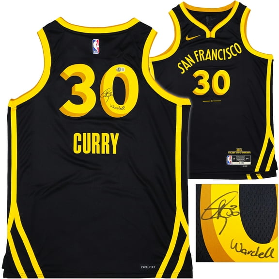 Golden State Warriors Stephen Curry Autographed Black Nike Swingman City Edition Jersey Size 48 "Wardell" Beckett BAS Witness 234085