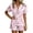 Pink, variant on ZHOGXU Womens Halloween Adorable Ghost Pumpkin Print Satin Pajama Sets Notch Collar Short Sleeve Tie Front Top Ruffle Hem Shorts 2PCS Pjs Fashion Sleepwear,Purple,M